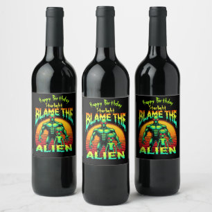 Levendige Sunset Lijsten Green Alien Wijn Etiket