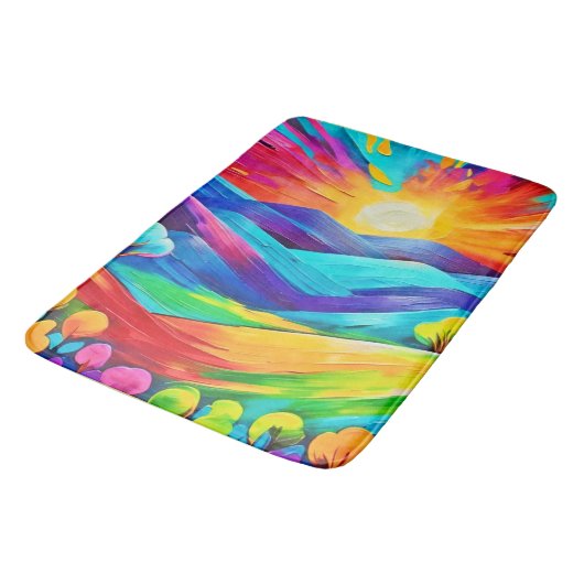 Levendige Sunset Mountain Art Print Badmat (Gekanteld)