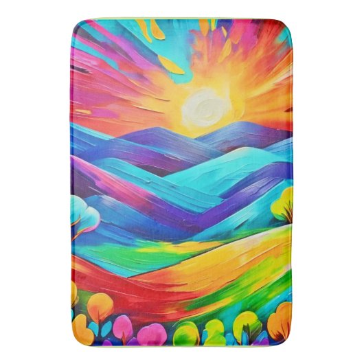 Levendige Sunset Mountain Art Print Badmat (Voorkant Verticaal)