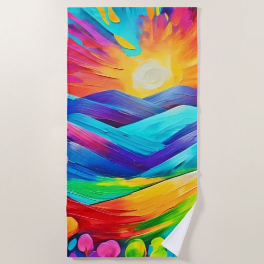 Levendige Sunset Mountain Art Print Strandlaken (Voorkant)