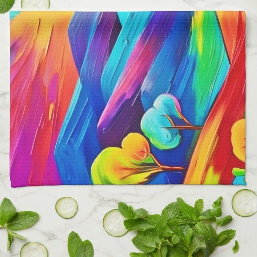 Levendige Sunset Mountain Art Print Theedoek (Gevouwen)