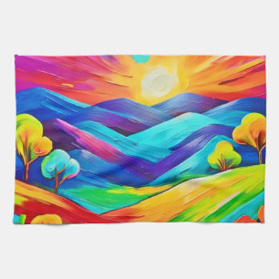 Levendige Sunset Mountain Art Print Theedoek