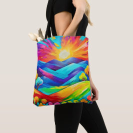 Levendige Sunset Mountain Art Print Tote Bag