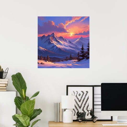 Levendige Sunset Mountain Landscape Schilderij Poster (Thuiskantoor)