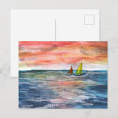 Levendige Sunset Sailing Waterverf Art Feestdagenkaart (Voorkant / Achterkant)