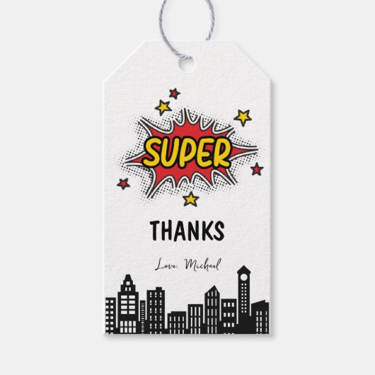 Levendige Superheld Bewerkbare Gift Tag Cadeaulabel (Voorkant)