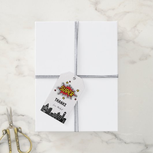 Levendige Superheld Bewerkbare Gift Tag Cadeaulabel (Met Touw)
