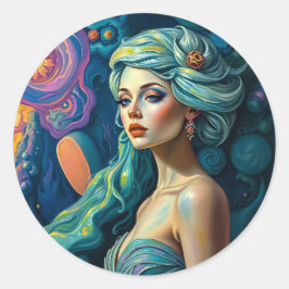 Levendige surrealistische portretkunst ronde sticker