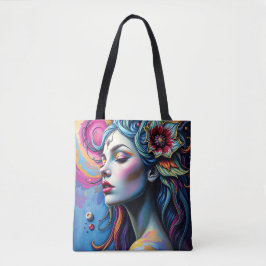 Levendige surrealistische portretkunst tote bag