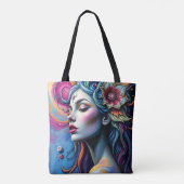 Levendige surrealistische portretkunst tote bag (Achterkant)