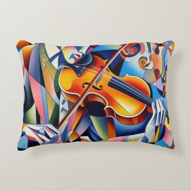 Levendige Symfonie: Abstracte Violist Kunst Accent Kussen (Voorkant)