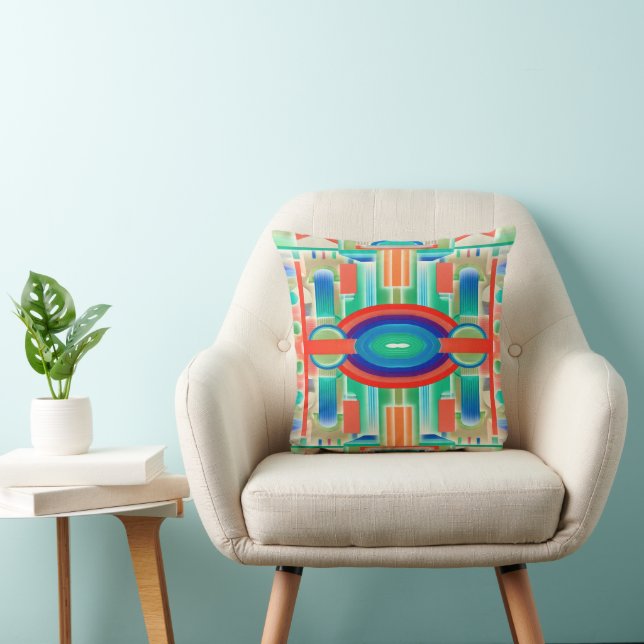 Levendige Symmetrie Geo-Abstract Paneel Kussen (Stoel)