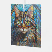 Levendige Tabby Kat Gebrandschilderd Glas Ornament (Voorkant links)