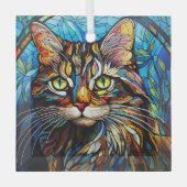Levendige Tabby Kat Gebrandschilderd Glas Ornament (Voorkant)