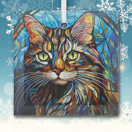 Levendige Tabby Kat Gebrandschilderd Glas Ornament