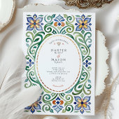 Levendige Talavera Tegel Waterverf Floral Wedding Kaart