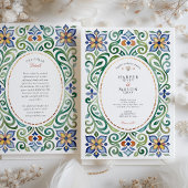 Levendige Talavera Tegel Waterverf Floral Wedding Kaart