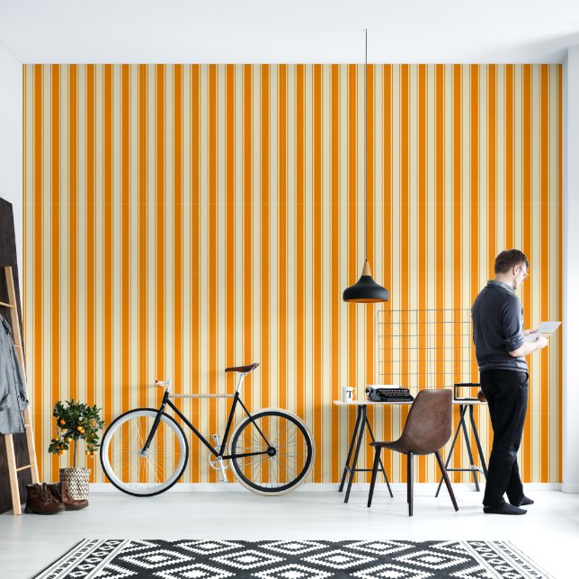 Levendige Tangerine en ivoor tikken Behang (Woonkamer)