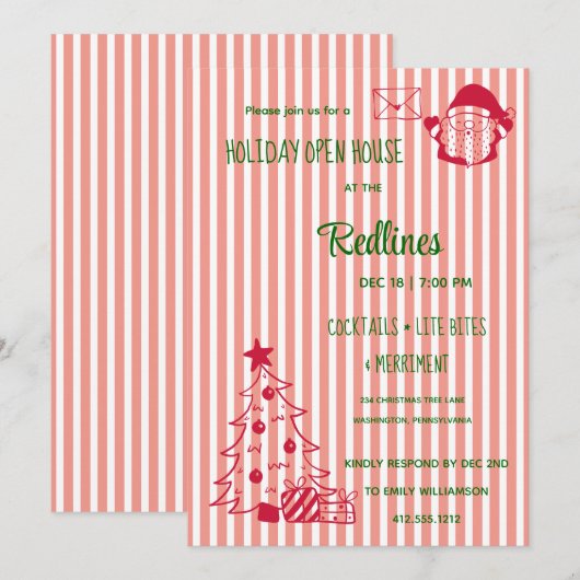 Levendige Tangerine gestreepte Holiday Open House Kaart (Voorkant / Achterkant)