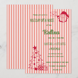 Levendige Tangerine gestreepte Holiday Open House Kaart