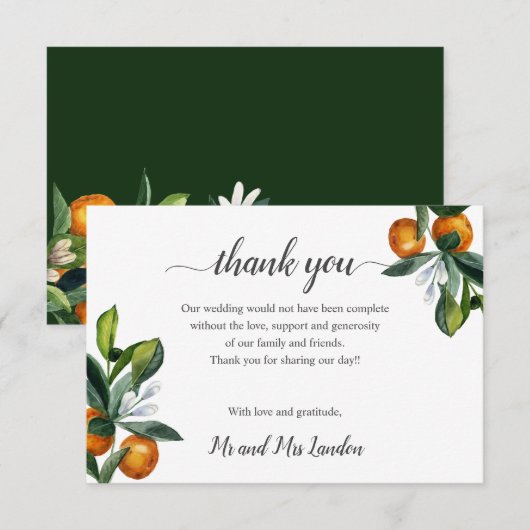 Levendige Tangerine Sinaasappel Boeket Bruiloft da Bedankkaart (Voorkant / Achterkant)