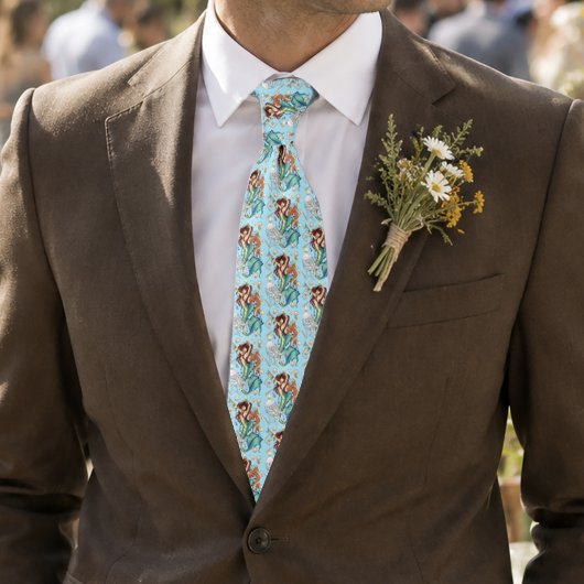 Levendige Teal Fantasie Meermin Illustratie Stropdas