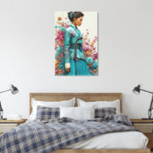 Levendige Teal Hanbok en Wilde Bloem Canvas Kunst (Insitu (Slaapkamer))