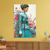 Levendige Teal Hanbok en Wilde Bloem Canvas Kunst (Insitu (Woonkamer))