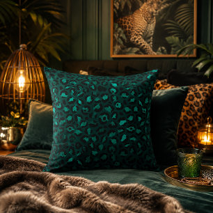 Levendige Teal Metallic Luipaardprint Kussen
