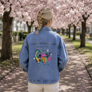 Levendige Teal Oosterse Koi Draak Lotus Bloem Denim Jacket