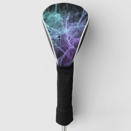 Levendige Teal Paarse Abstracte Zenuwcellen Golfheadcover (Voorkant)