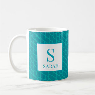 Levendige Teal Schubben Zeemeermin Monogram Aangep Koffiemok