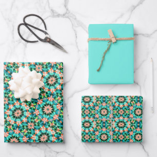 Levendige Teals, Groen, Koraalroze, Licht Aqua, Li Inpakpapier Vel