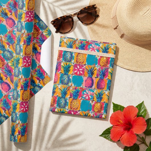Levendige Tegel met gedurfde en kleurrijke ananas Cadeaupapier