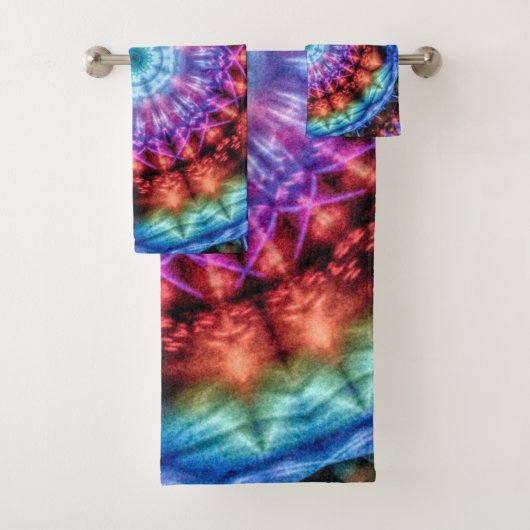 Levendige Tie Dye Kaleidoscoop Rainbow Mandala Bad Handdoek (Insitu)