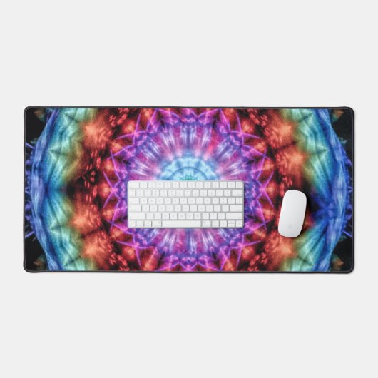 Levendige Tie Dye Kaleidoscoop Rainbow Mandala Bureaumat (Keyboard & Muis)
