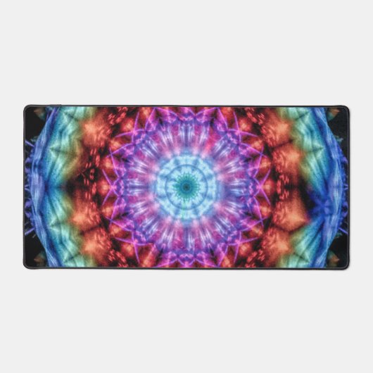 Levendige Tie Dye Kaleidoscoop Rainbow Mandala Bureaumat (Voorkant)