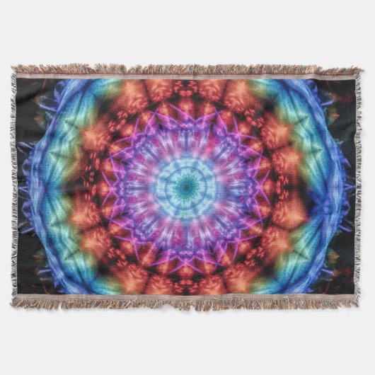 Levendige Tie Dye Kaleidoscoop Rainbow Mandala Deken (Voorkant)