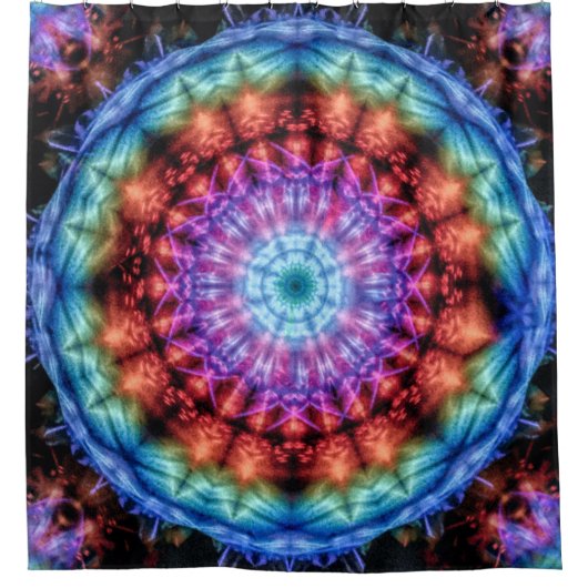 Levendige Tie Dye Kaleidoscoop Rainbow Mandala Douchegordijn (Voorkant)