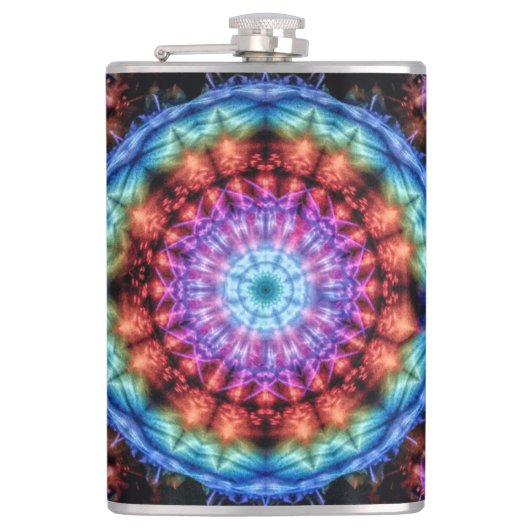 Levendige Tie Dye Kaleidoscoop Rainbow Mandala Heupfles (Voorkant)