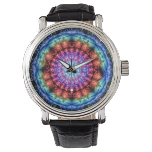 Levendige Tie Dye Kaleidoscoop Rainbow Mandala Horloge