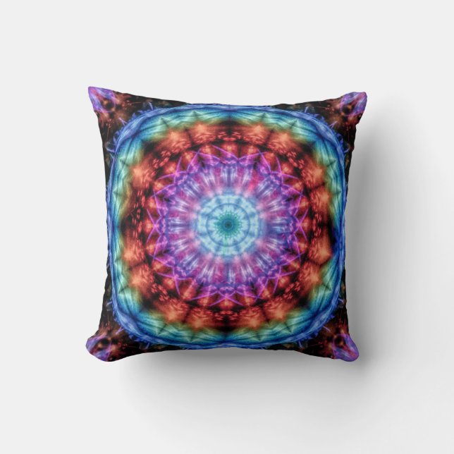 Levendige Tie Dye Kaleidoscoop Rainbow Mandala Kussen (Voorkant)