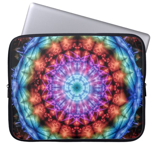 Levendige Tie Dye Kaleidoscoop Rainbow Mandala Laptop Sleeve (Voorkant)