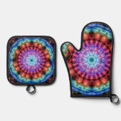 Levendige Tie Dye Kaleidoscoop Rainbow Mandala Ovenwant & Pannenlap Set (Voorkant)