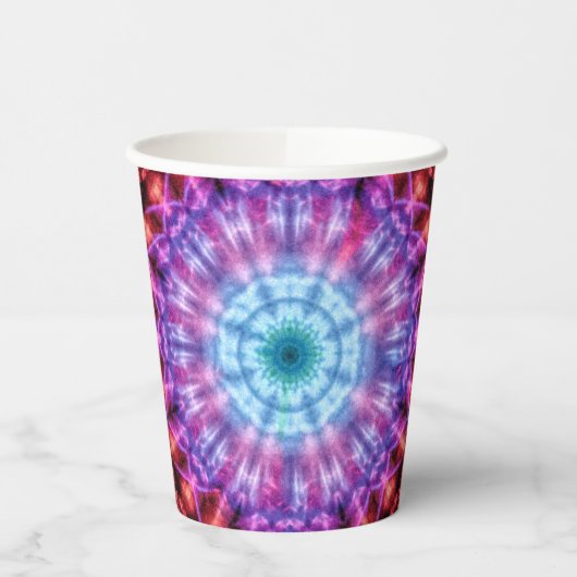 Levendige Tie Dye Kaleidoscoop Rainbow Mandala Papieren Bekers (Links)
