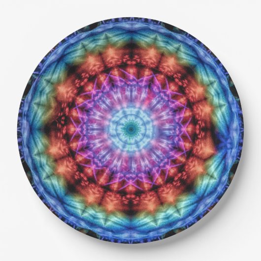 Levendige Tie Dye Kaleidoscoop Rainbow Mandala Papieren Bordje (Voorkant)
