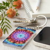 Levendige Tie Dye Kaleidoscoop Rainbow Mandala Sleutelhanger (Voorkant Rechts)