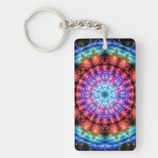 Levendige Tie Dye Kaleidoscoop Rainbow Mandala Sleutelhanger (Voorkant)