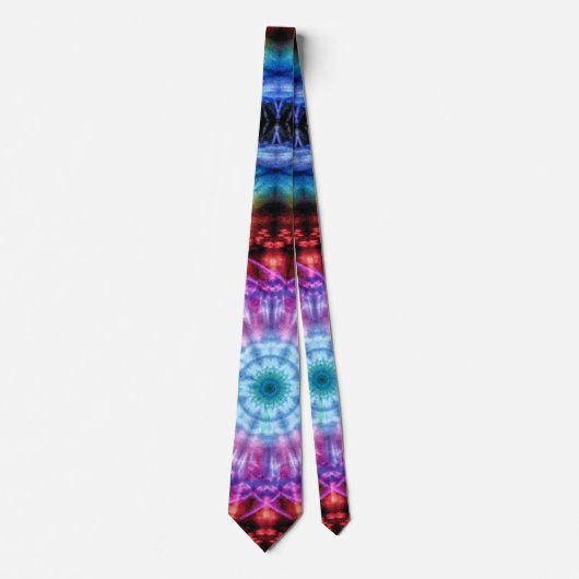 Levendige Tie Dye Kaleidoscoop Rainbow Mandala Stropdas (Voorkant)