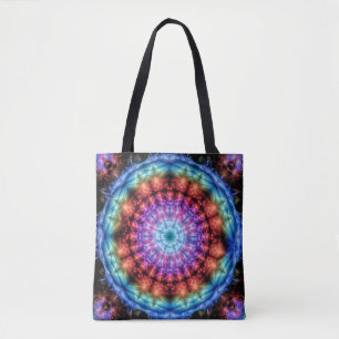 Levendige Tie Dye Kaleidoscoop Rainbow Mandala Tote Bag